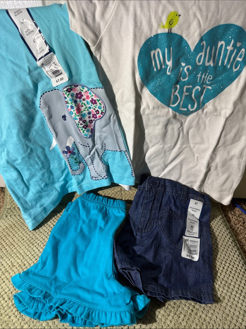 Girls Elephant & Heart Tee Set with Blue Shorts